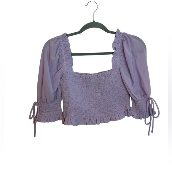 The Impeccable Pig Lilac Puff Sleeve Smocked Blouse - Picture 1 of 5